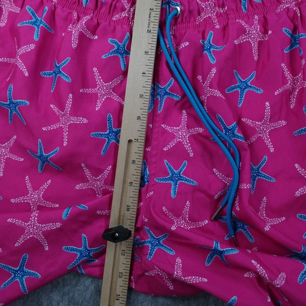 Lands End Shorts Mens Large Pink‎ Starfish Print Elastic Waist Drawstring Beach